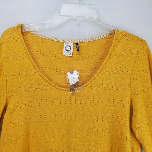 Anthropologie Peasant Knit Top Mustard Yellow Size Small Whimsy Earthy Shirt NWT - Picture 4 of 8